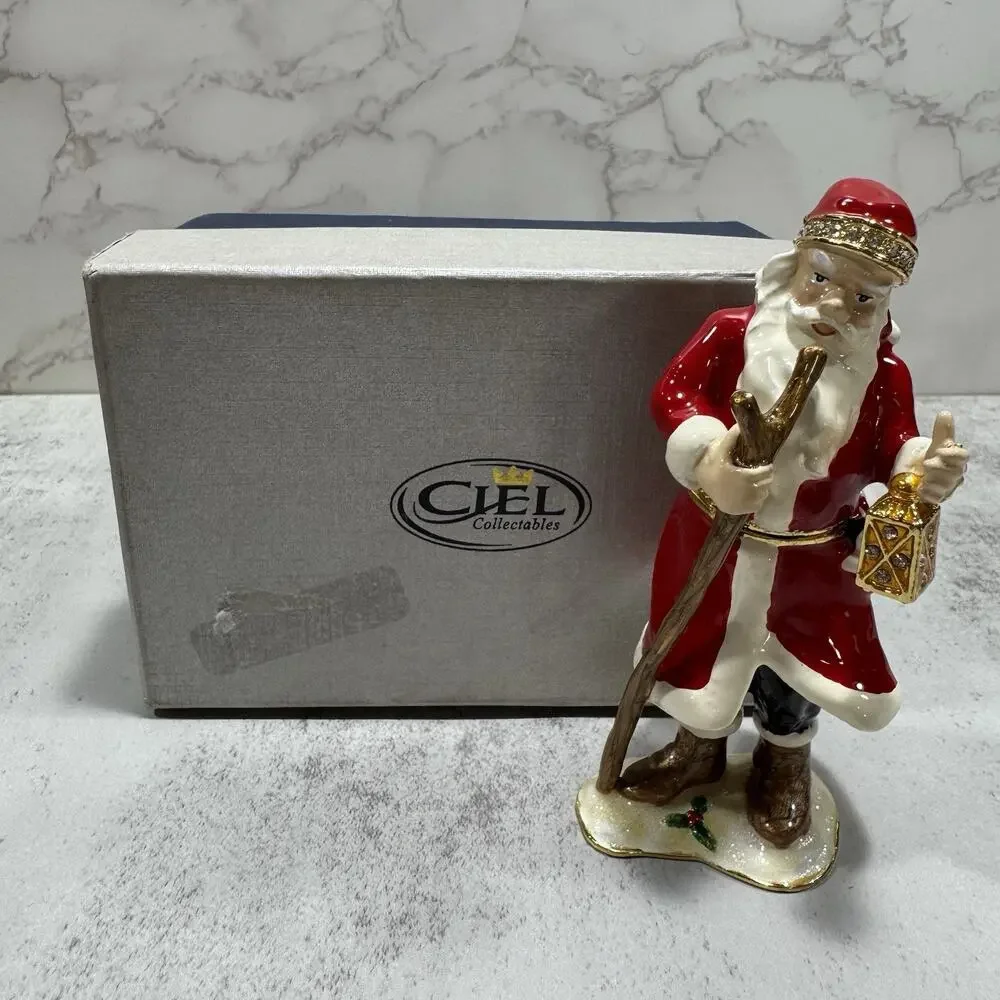 Bejeweled Enameled Santa Claus Trinket Box Ciel Collectables